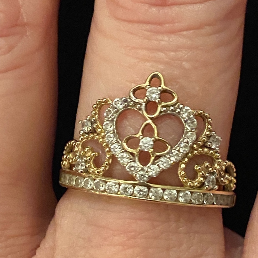 14K Gold Princess Crown RING Fifteen CZ Stones Delicate - Picture 2 of 9